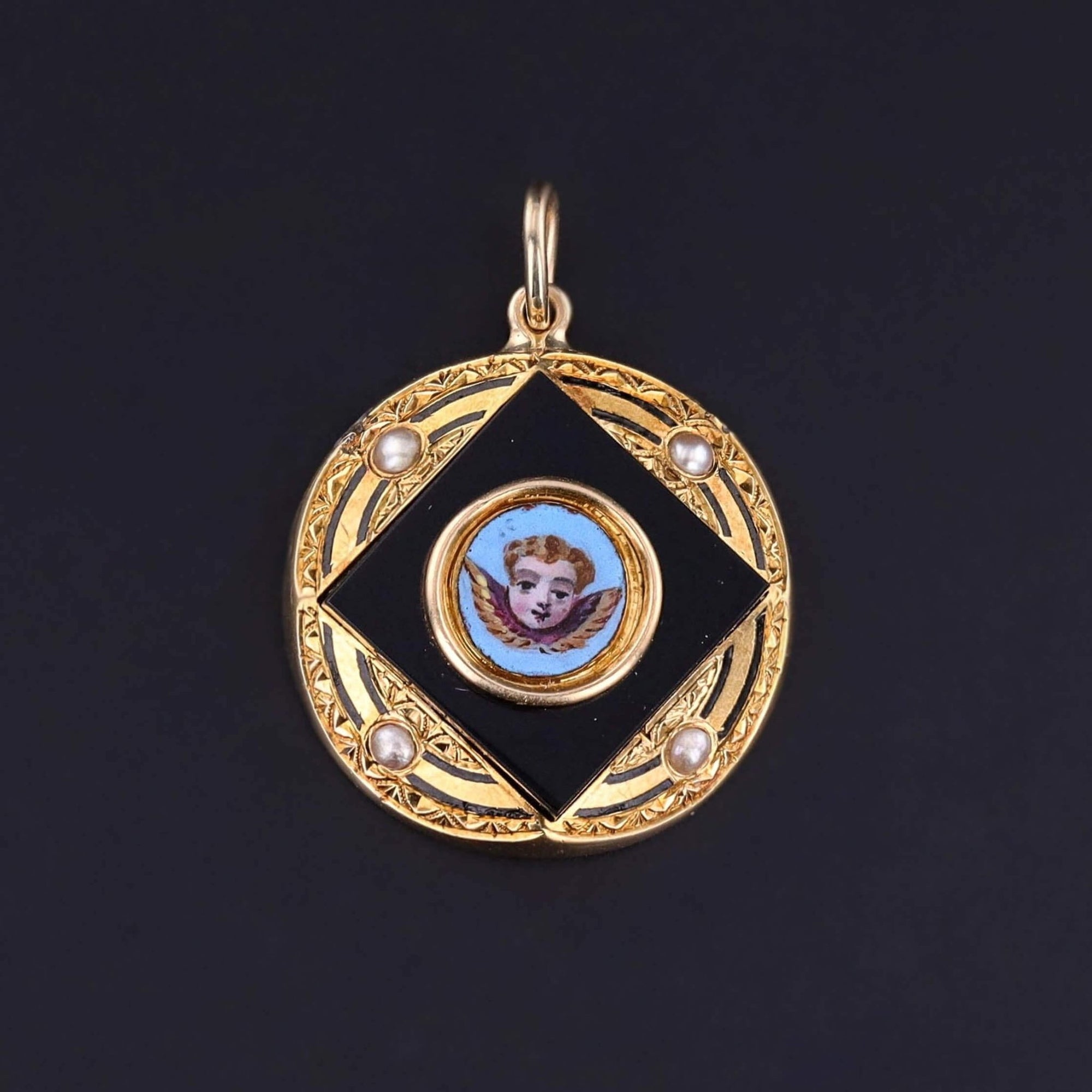 Victorian Cherub Pendant of 18k Gold - Trademark Antiques