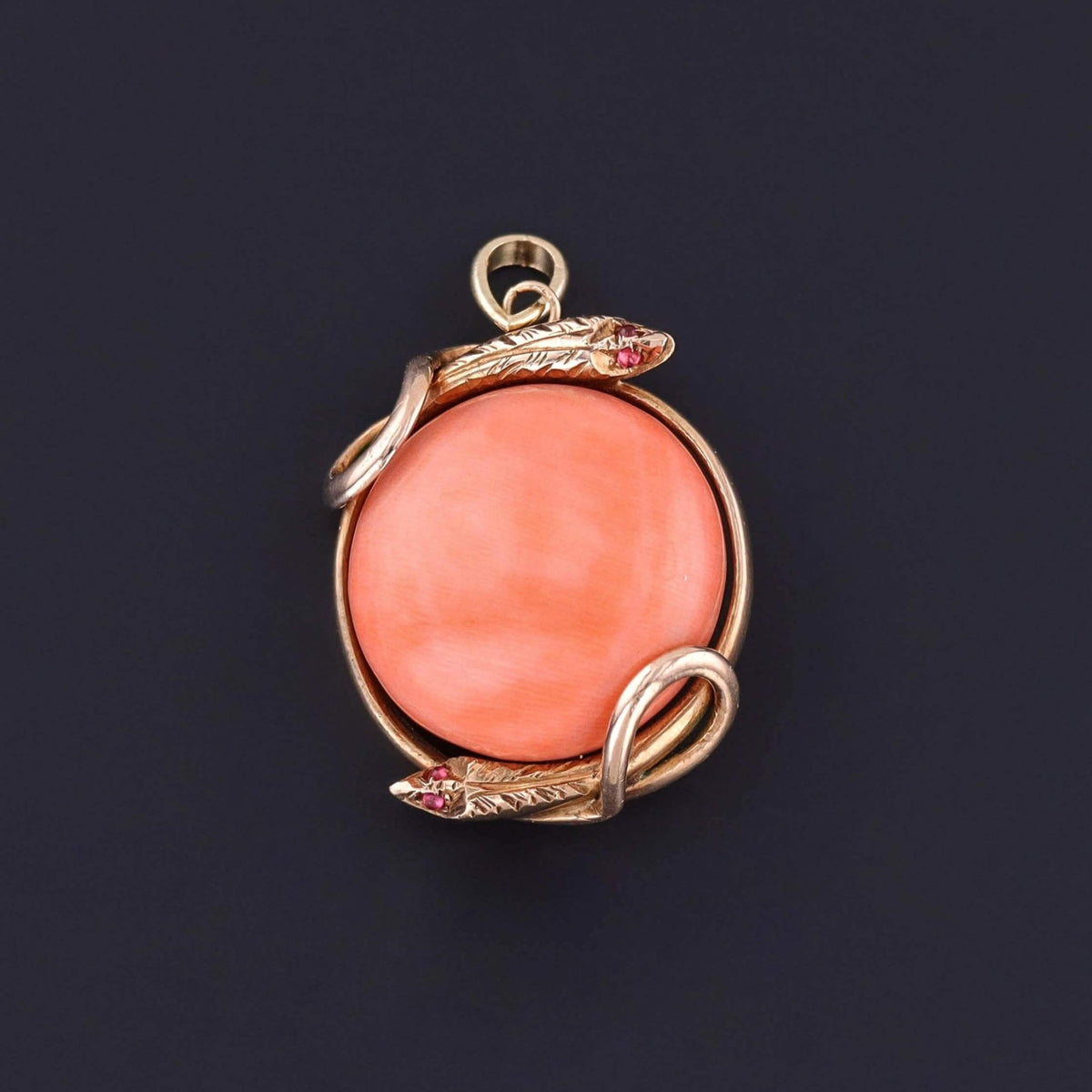 Victorian Coral Snake Pendant of 14k Gold - Trademark Antiques