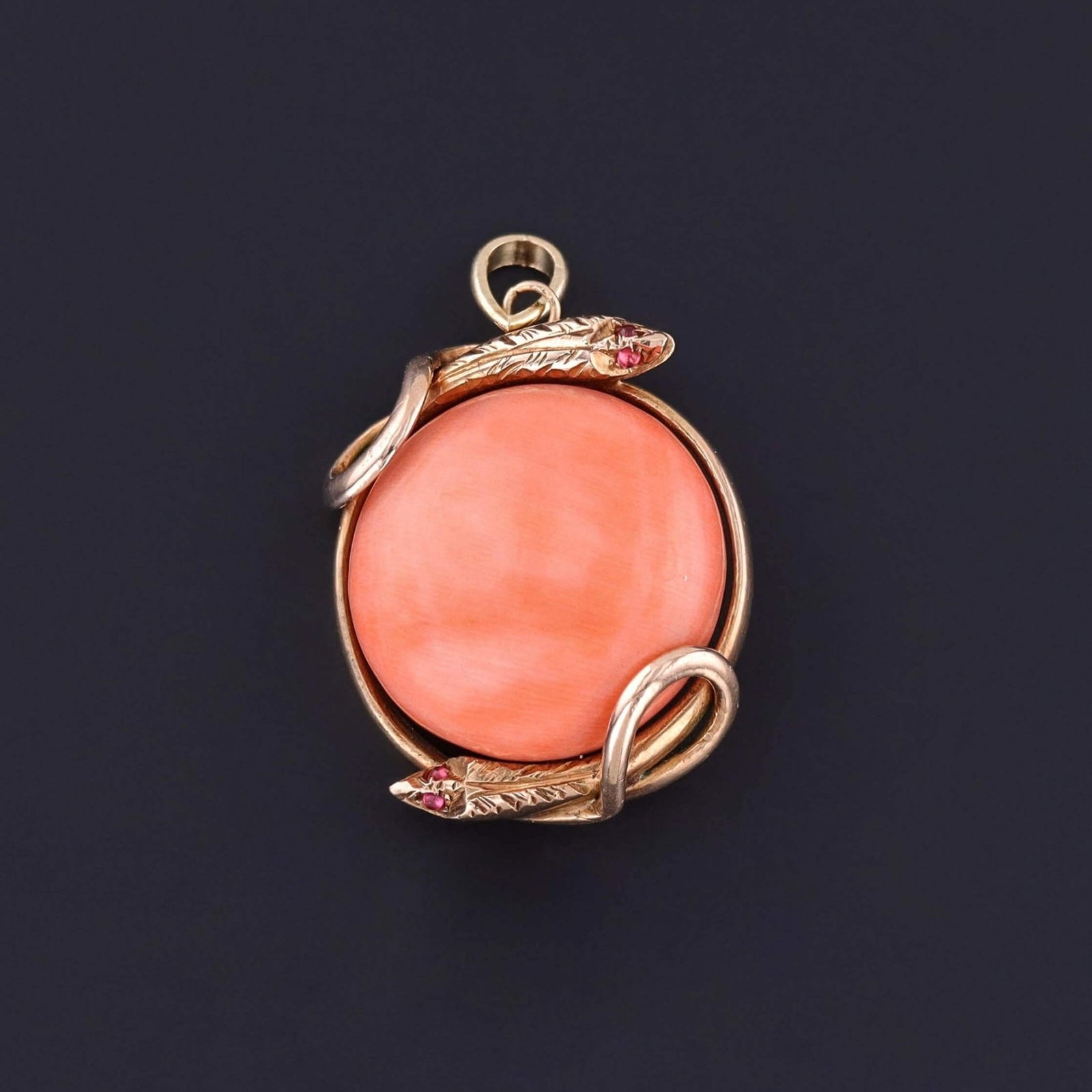 Victorian Coral Snake Pendant of 14k Gold - Trademark Antiques