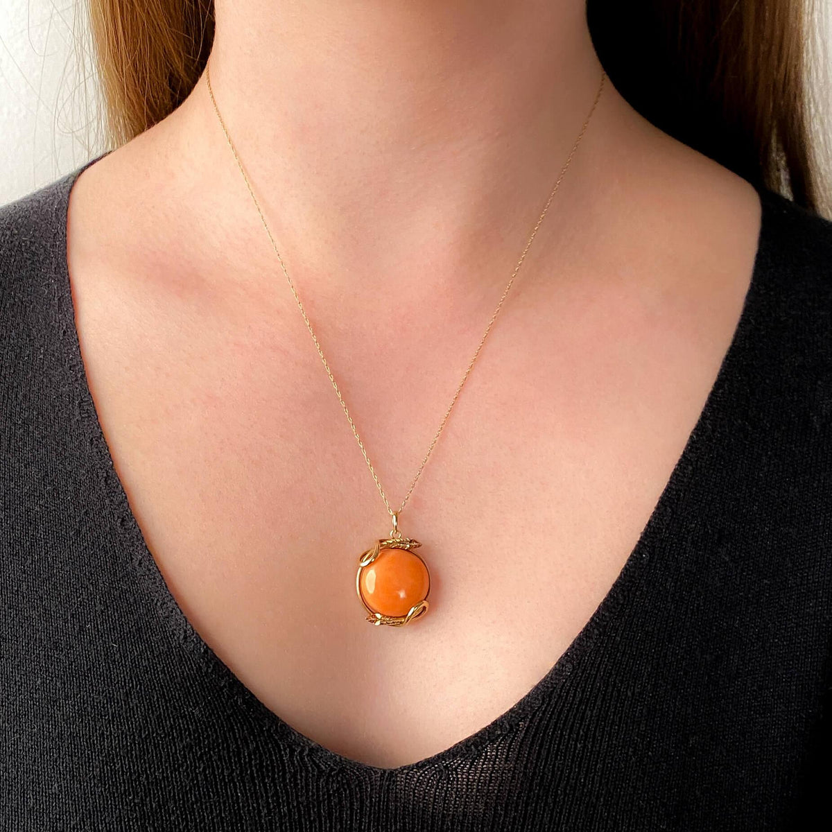 Victorian Coral Snake Pendant of 14k Gold - Trademark Antiques