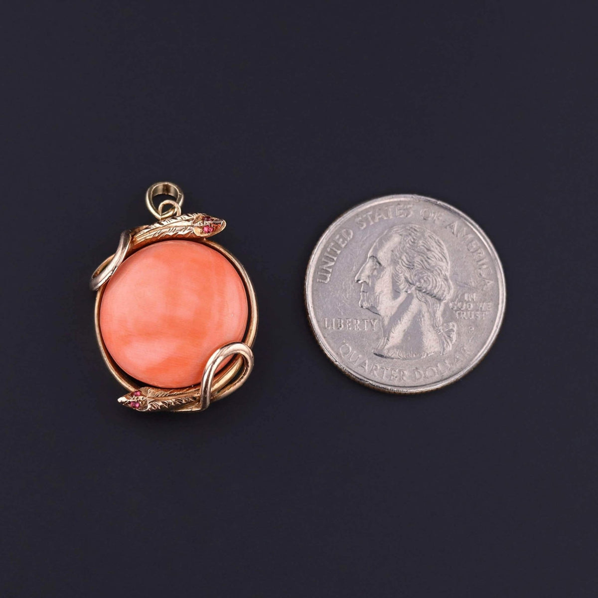 Victorian Coral Snake Pendant of 14k Gold - Trademark Antiques