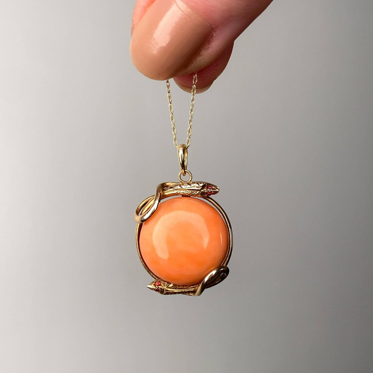 Victorian Coral Snake Pendant of 14k Gold - Trademark Antiques