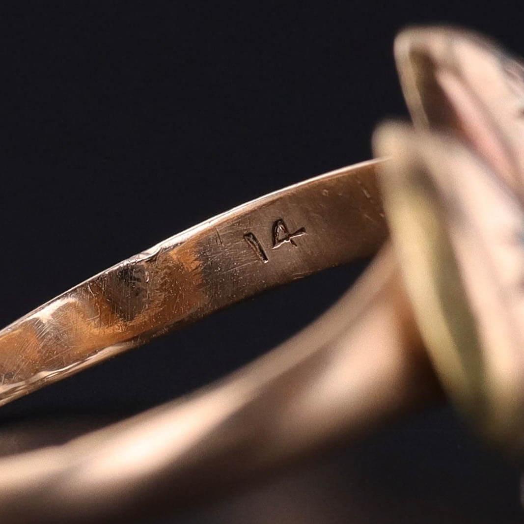 Victorian Diamond and Ruby Heart Ring of 14k Gold - Trademark Antiques