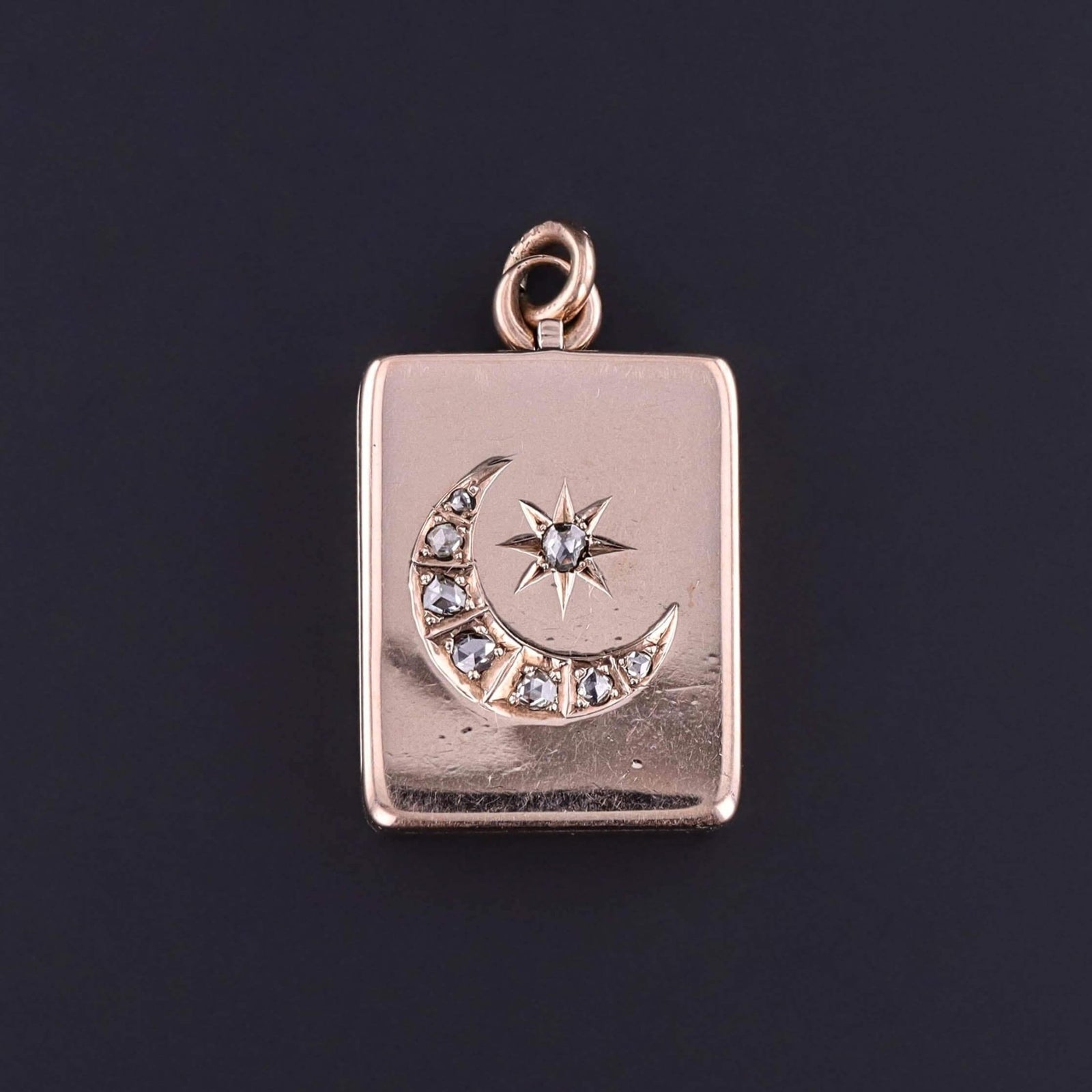 Victorian Diamond Crescent Moon Locket of 9k Gold - Trademark Antiques