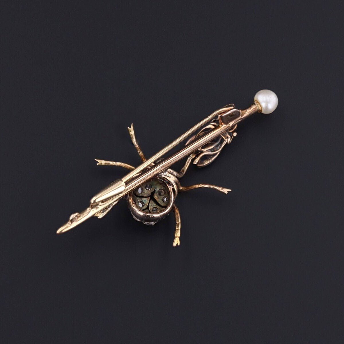 Victorian Diamond Insect Brooch Silver Topped 14k Gold - Trademark Antiques