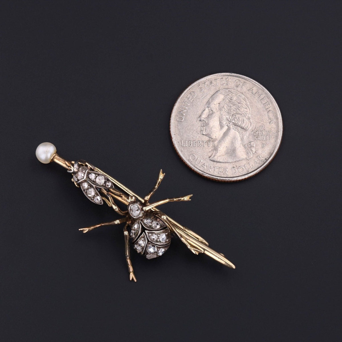 Victorian Diamond Insect Brooch Silver Topped 14k Gold - Trademark Antiques