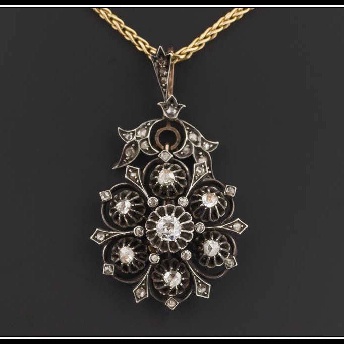 Victorian Diamond Pendant Silver Topped 14k Gold - Trademark Antiques