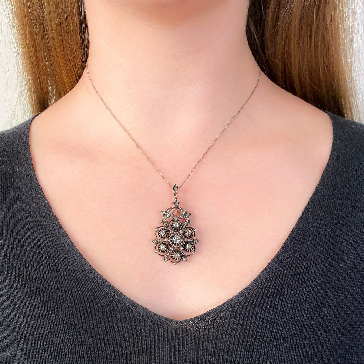 Victorian Diamond Pendant Silver Topped 14k Gold - Trademark Antiques