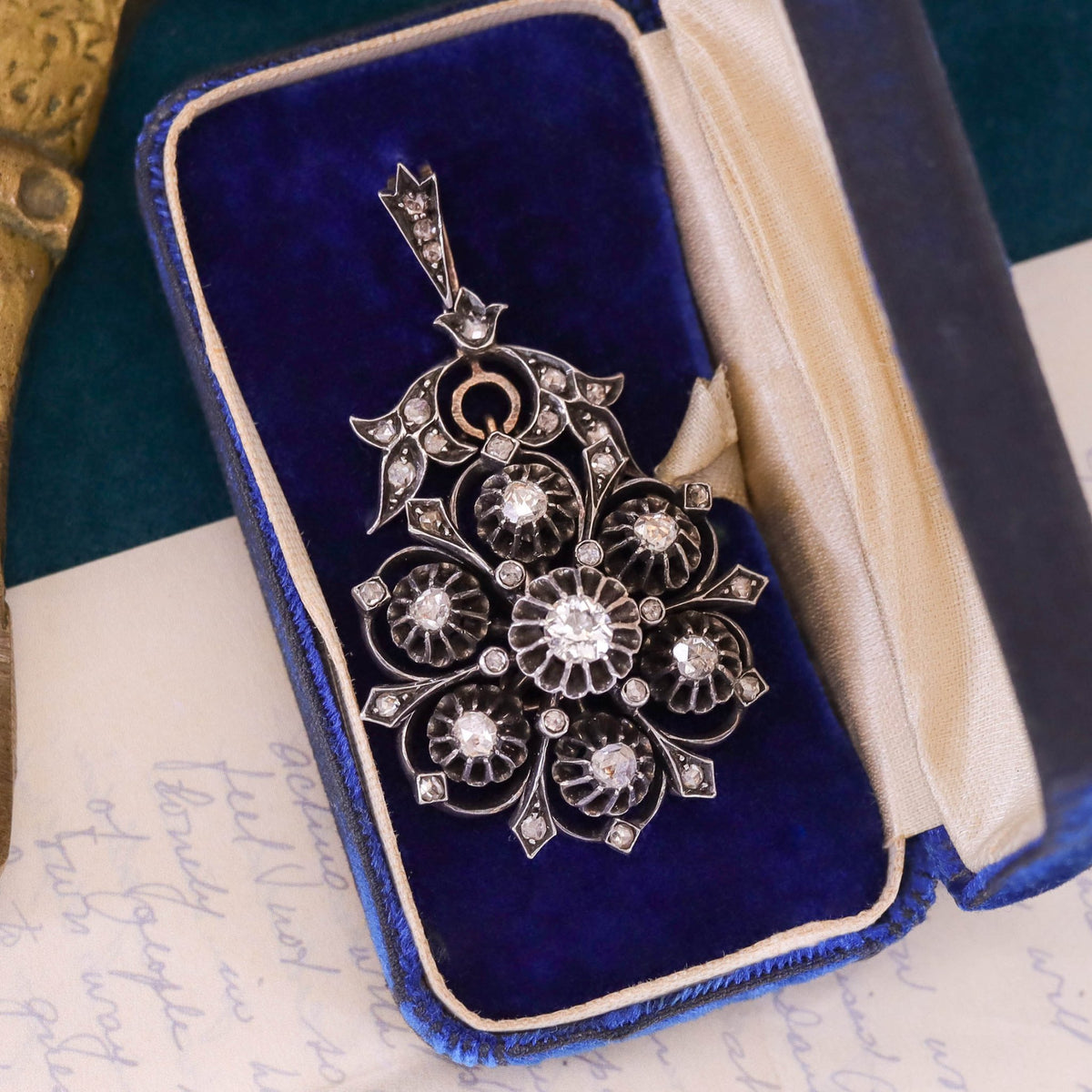 Victorian Diamond Pendant Silver Topped 14k Gold - Trademark Antiques