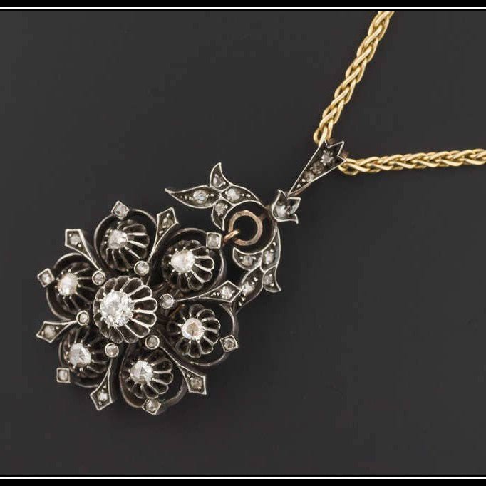 Victorian Diamond Pendant Silver Topped 14k Gold - Trademark Antiques
