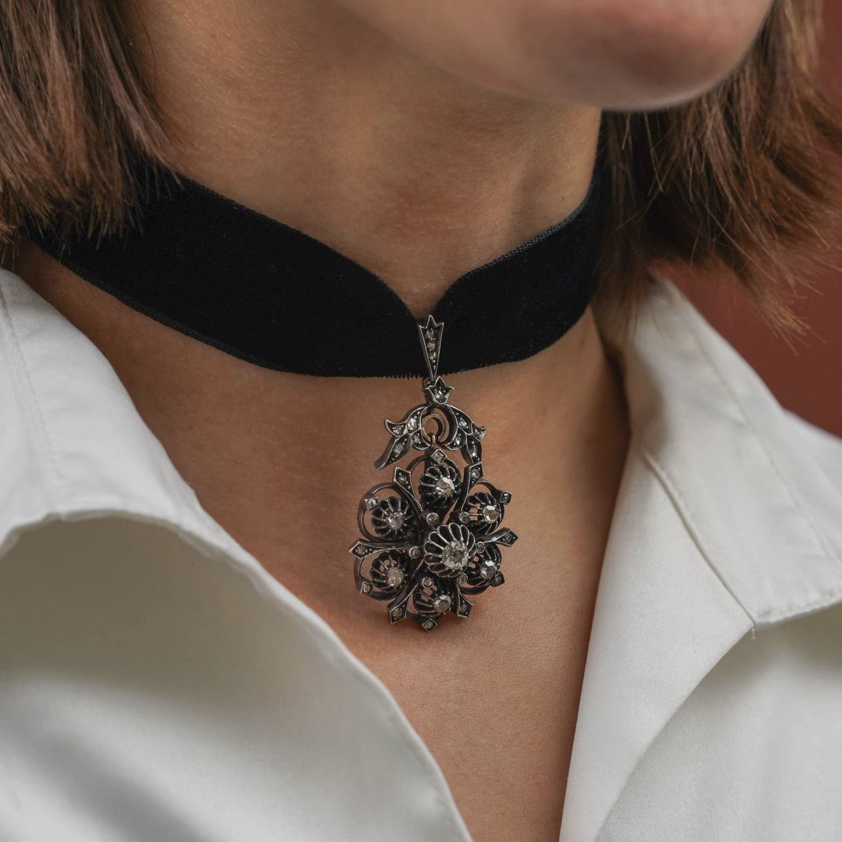 Victorian Diamond Pendant Silver Topped 14k Gold - Trademark Antiques