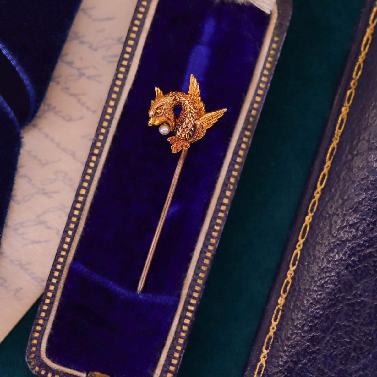 Victorian Dragon Stickpin of 14k Gold - Trademark Antiques