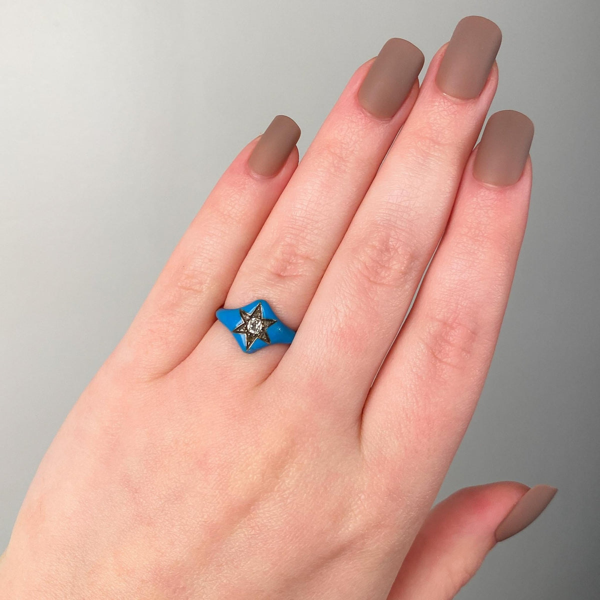 Victorian Enamel and Diamond Star Ring of 14k Gold - Trademark Antiques