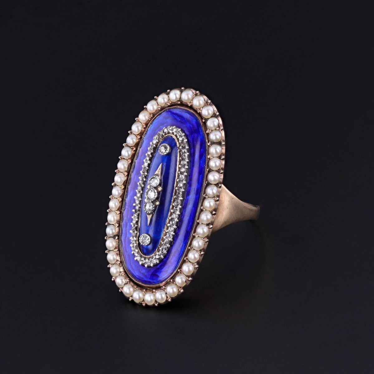 Victorian Enamel and Pearl Ring of 14k Gold - Trademark Antiques