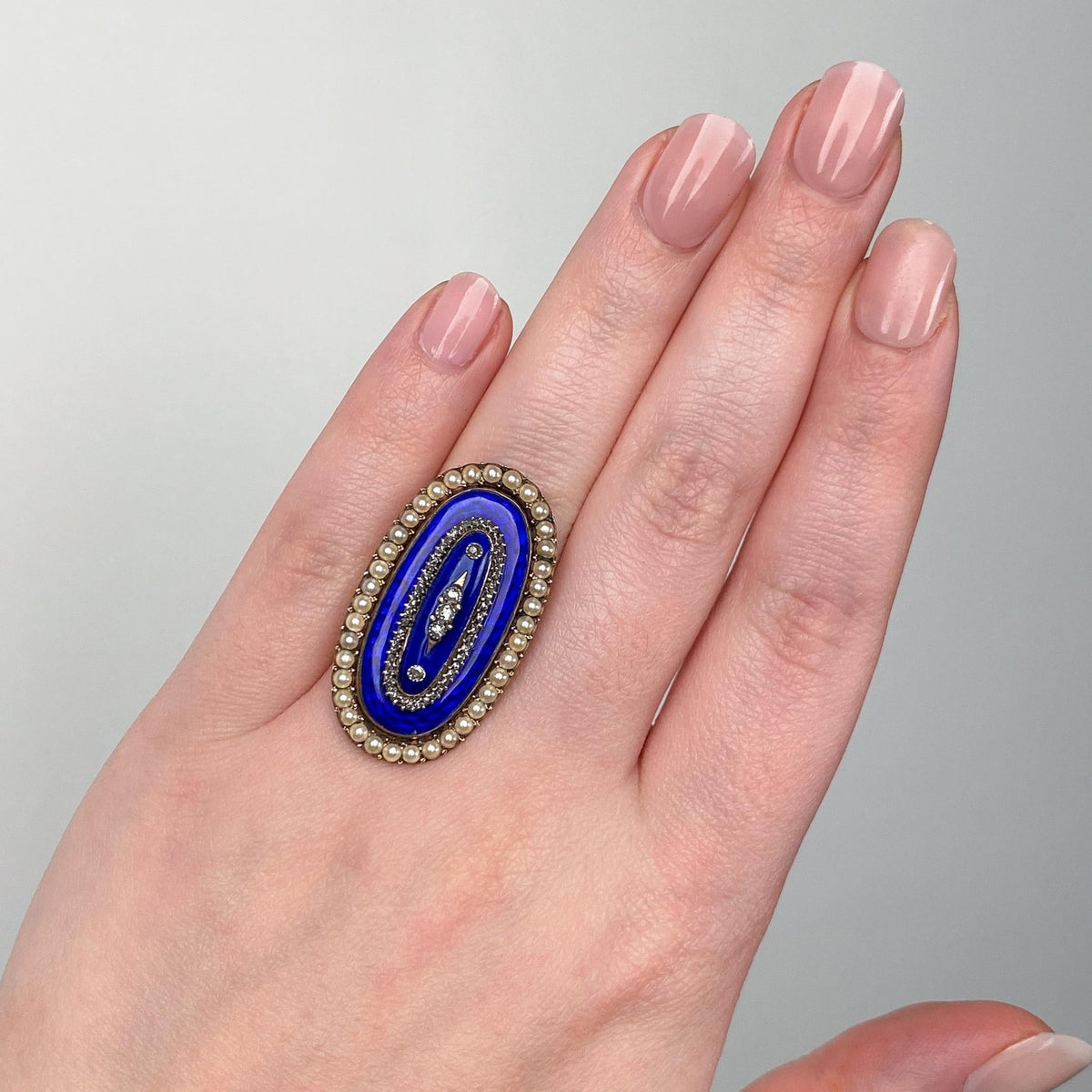 Victorian Enamel and Pearl Ring of 14k Gold - Trademark Antiques