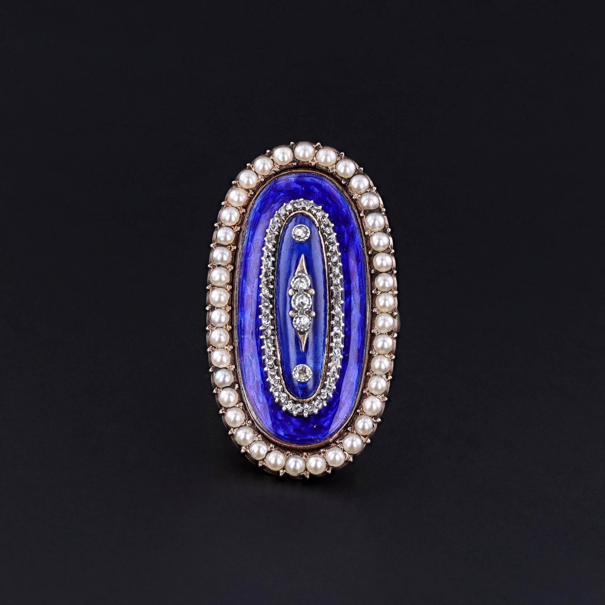Victorian Enamel and Pearl Ring of 14k Gold - Trademark Antiques