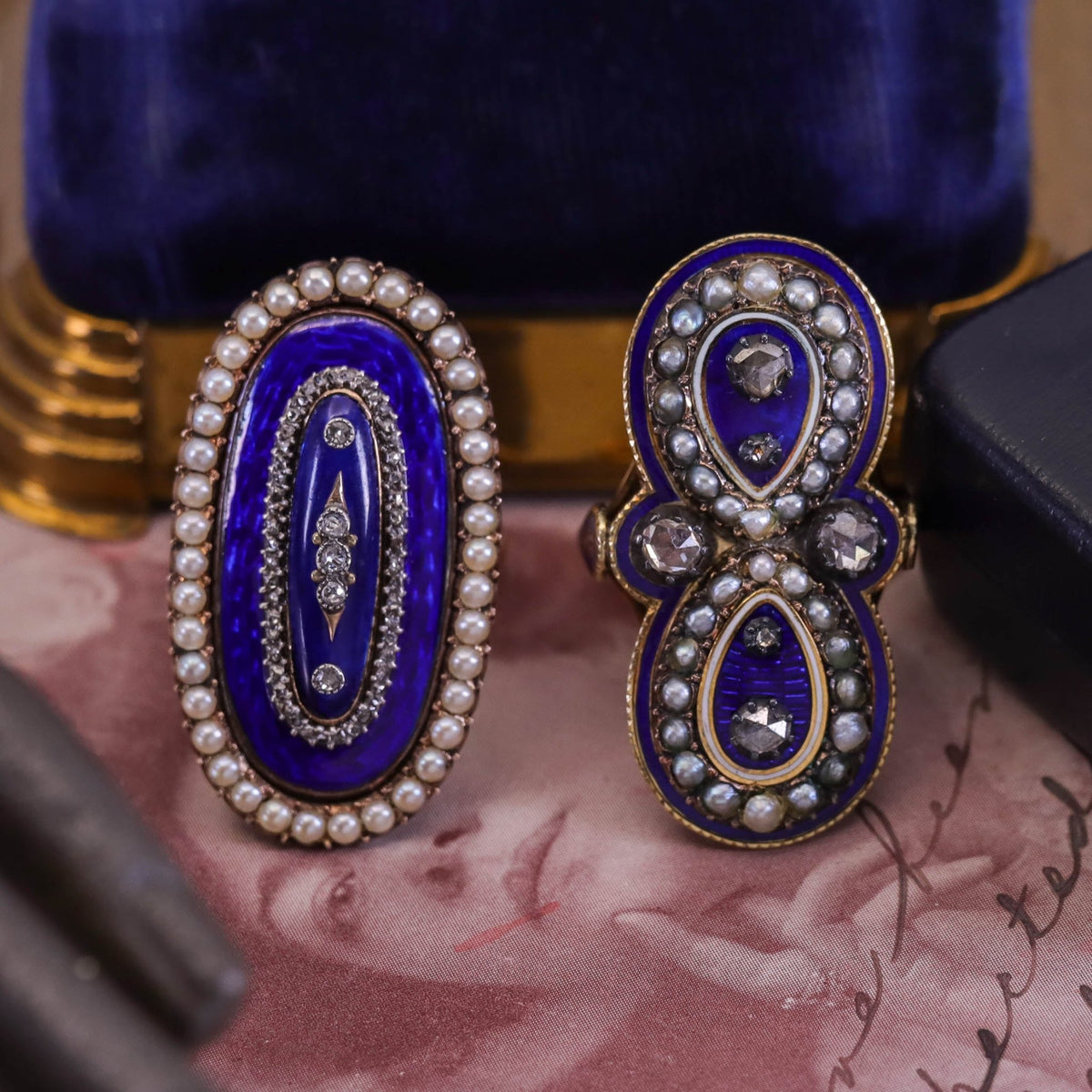 Victorian Enamel and Pearl Ring of 14k Gold - Trademark Antiques