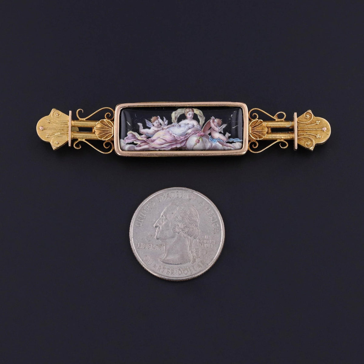 Victorian Enamel Cherub Brooch of 14k Gold - Trademark Antiques