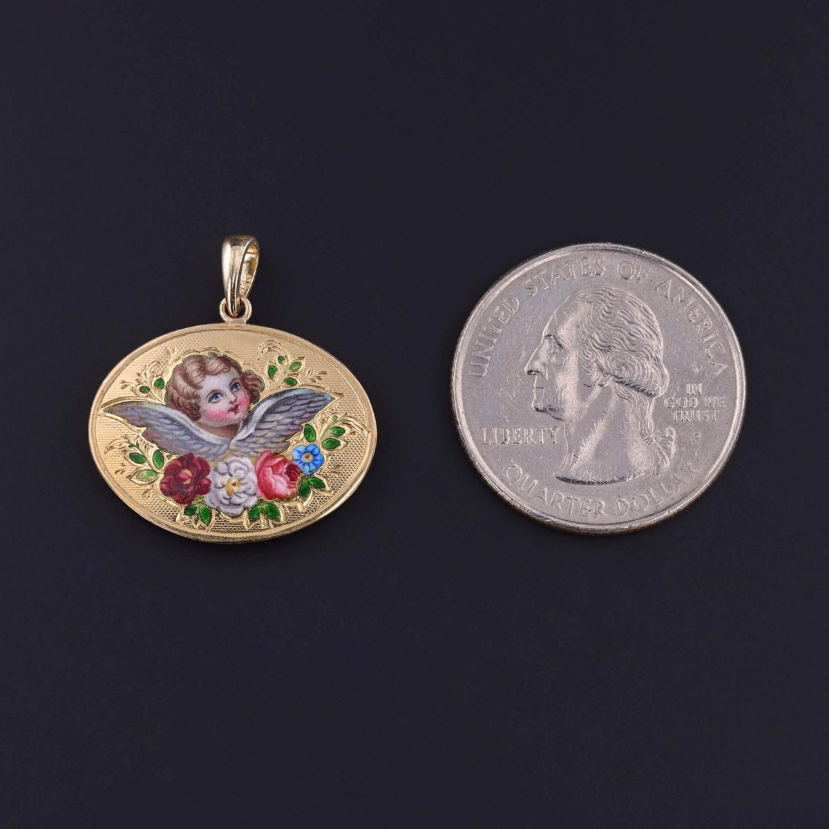 Victorian Enamel Cherub Pendant of 14k of 18k Gold - Trademark Antiques