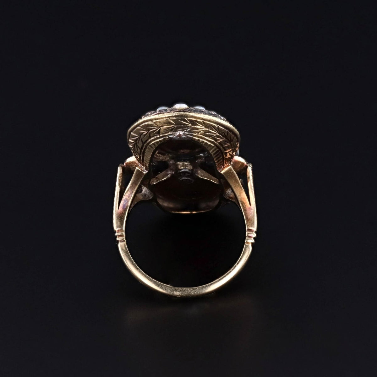 Victorian Enamel Diamond and Pearl Ring of 14k Gold - Trademark Antiques