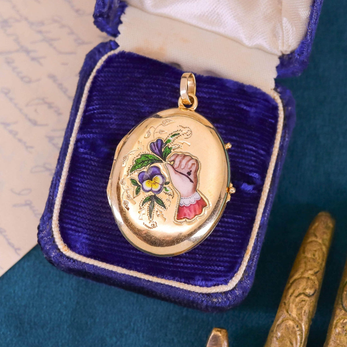 Victorian Enamel Locket of 14k Gold - Trademark Antiques