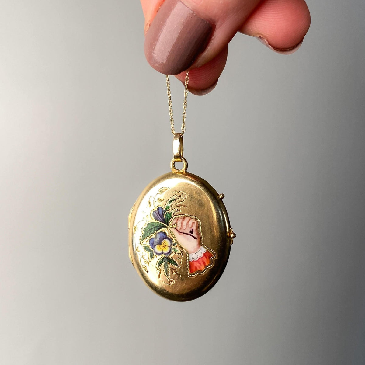 Victorian Enamel Locket of 14k Gold - Trademark Antiques