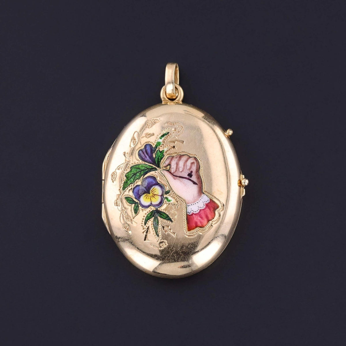 Victorian Enamel Locket of 14k Gold - Trademark Antiques