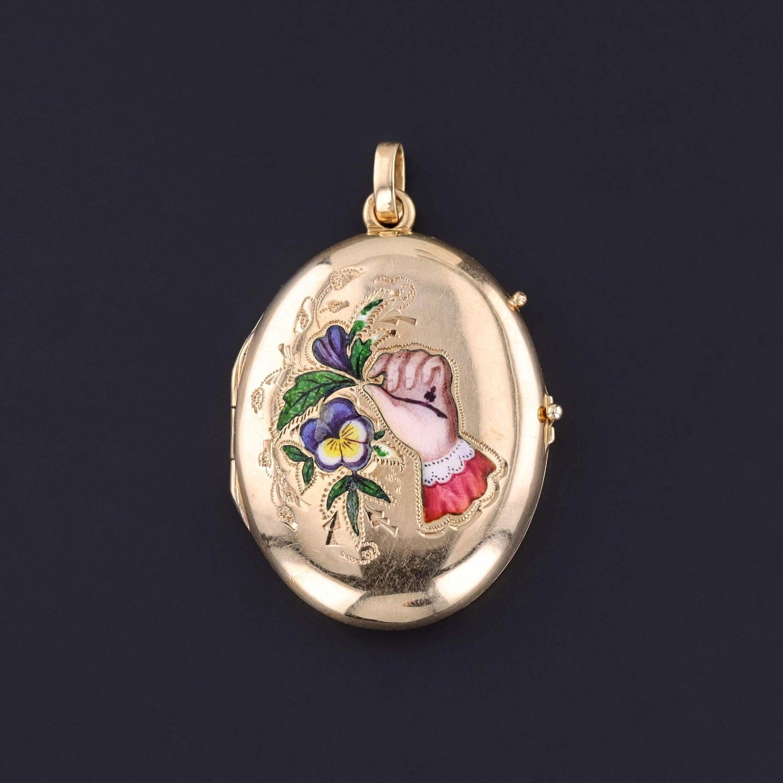 Victorian Enamel Locket of 14k Gold - Trademark Antiques