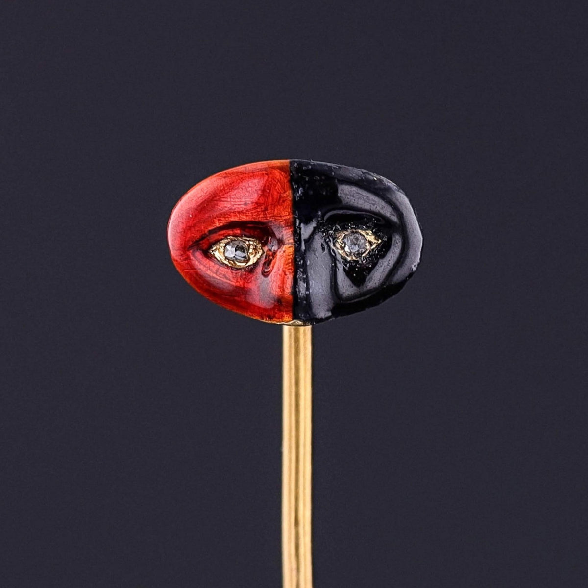 Victorian Enamel Masquerade Stickpin of 18k Gold - Trademark Antiques