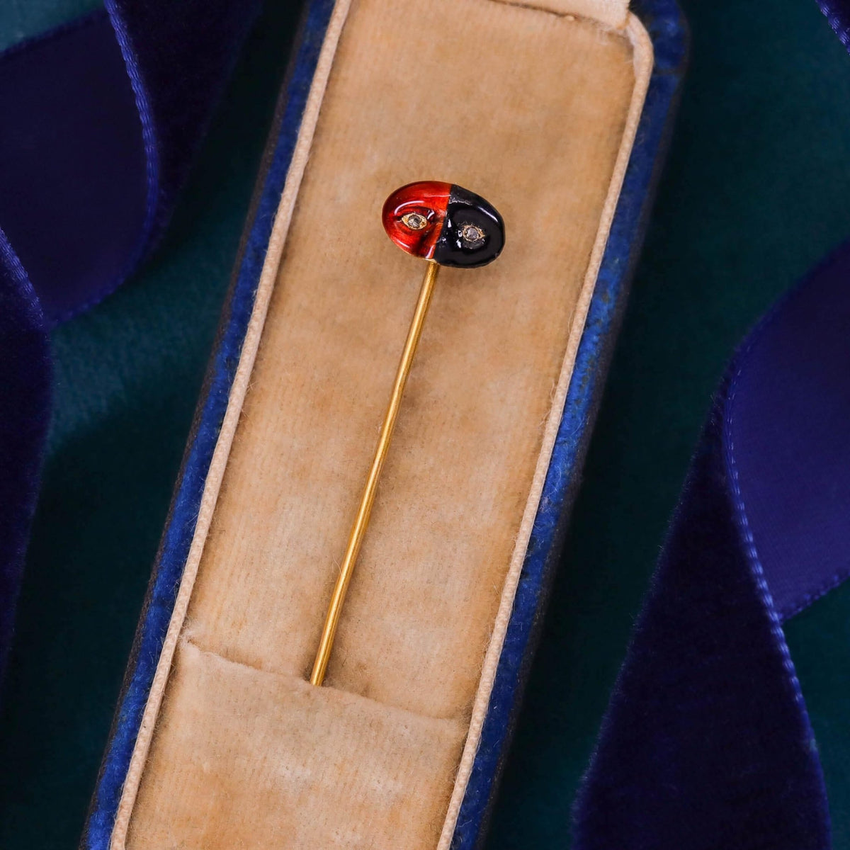 Victorian Enamel Masquerade Stickpin of 18k Gold - Trademark Antiques