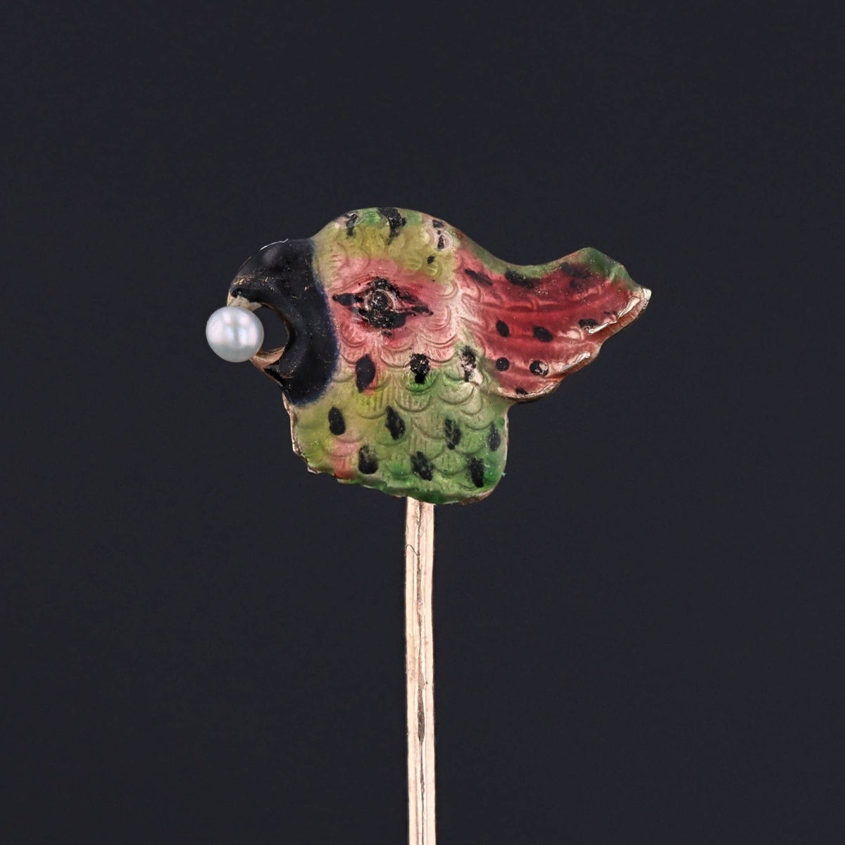 Victorian Enamel Parrot Stickpin of 14k Gold - Trademark Antiques