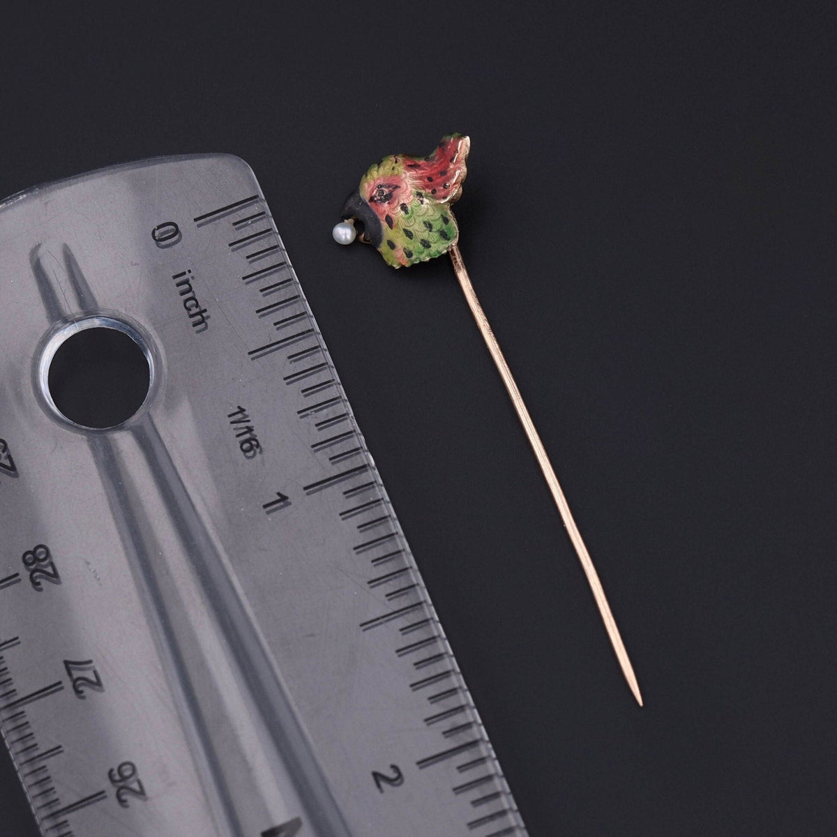 Victorian Enamel Parrot Stickpin of 14k Gold - Trademark Antiques