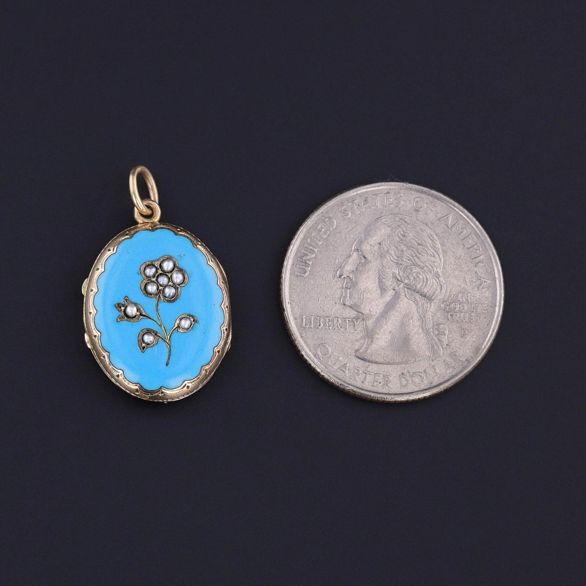 Victorian Enamel &amp; Pearl Flower Locket of 14k Gold - Trademark Antiques