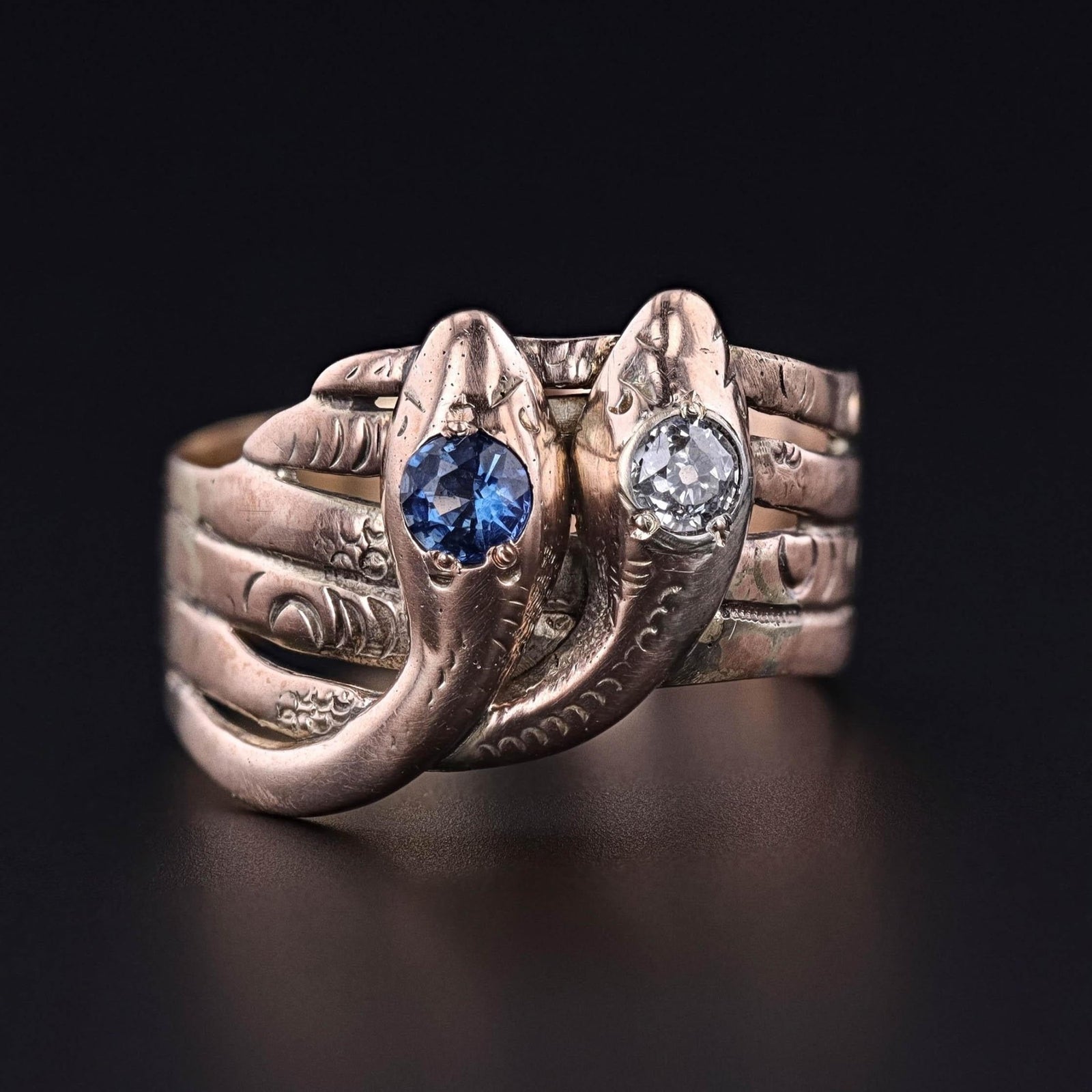 Victorian Entwined Snakes Ring of 8ct Gold - Trademark Antiques