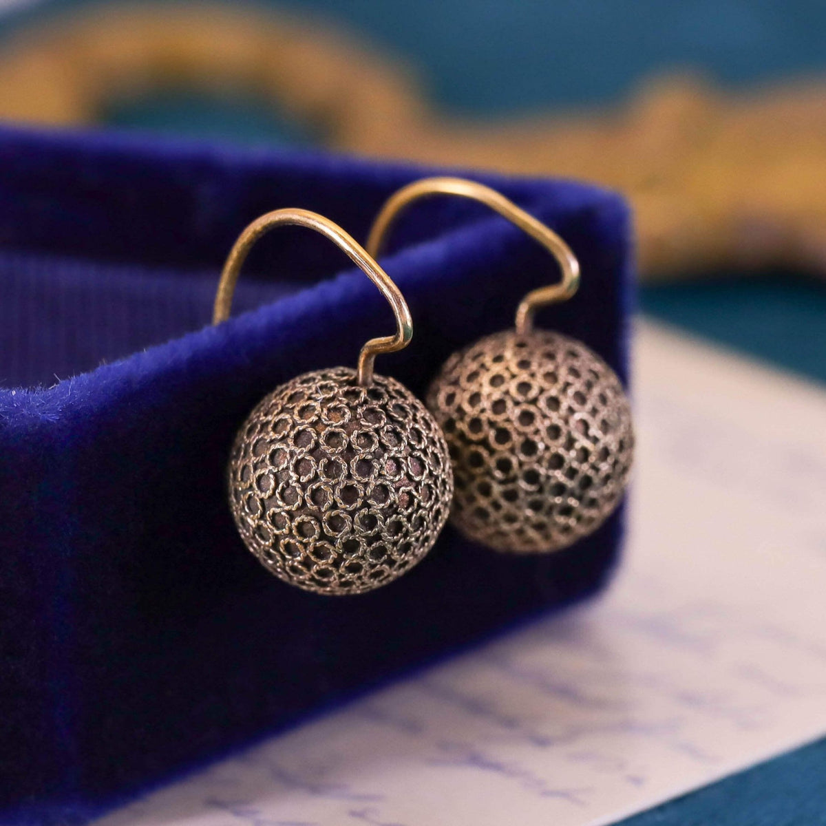 Victorian Etruscan Revival Drop Earrings of 14k &amp; 8k Gold - Trademark Antiques