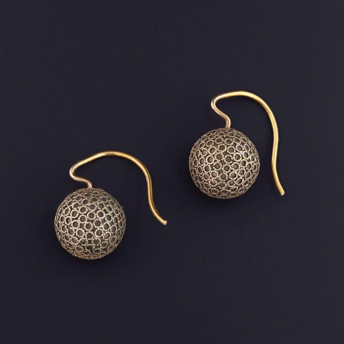 Victorian Etruscan Revival Drop Earrings of 14k &amp; 8k Gold - Trademark Antiques