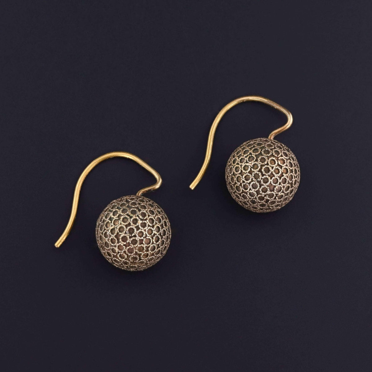 Victorian Etruscan Revival Drop Earrings of 14k &amp; 8k Gold - Trademark Antiques