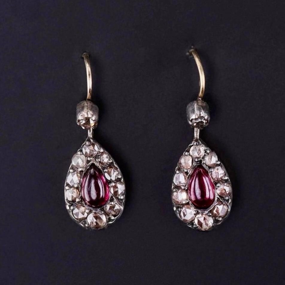 Victorian Garnet and Diamond Earrings - Trademark Antiques