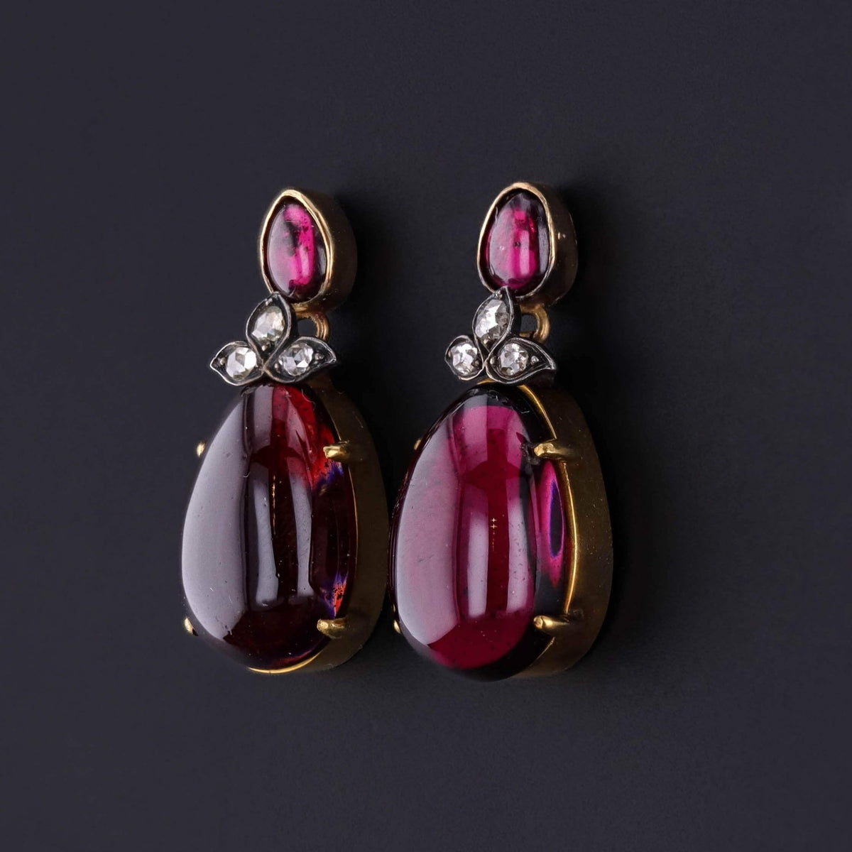Victorian Garnet and Diamond Earrings of 14k Gold - Trademark Antiques