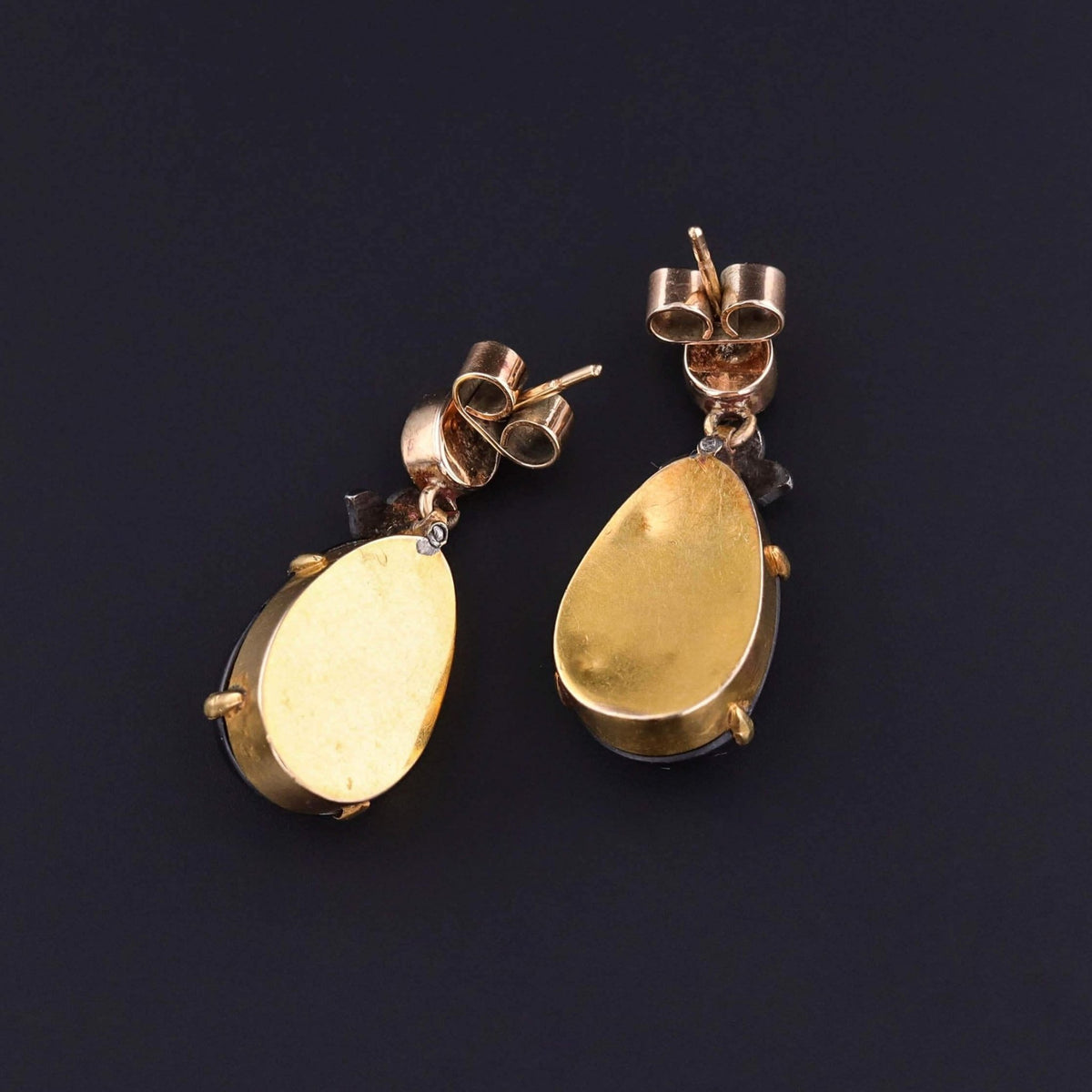 Victorian Garnet and Diamond Earrings of 14k Gold - Trademark Antiques