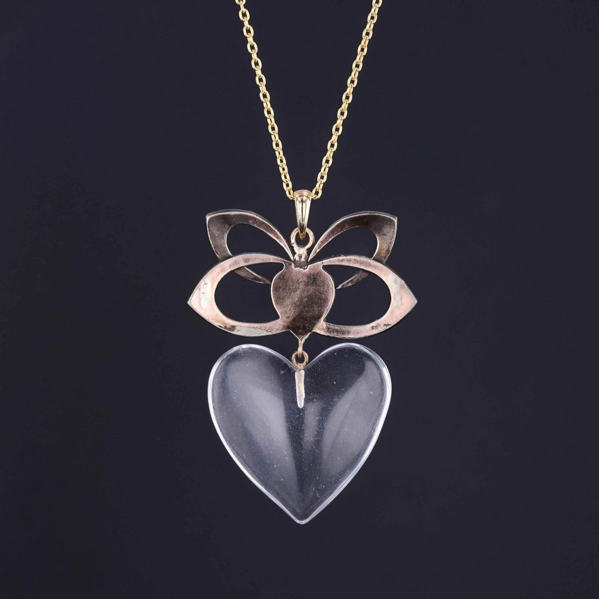 Victorian Garnet and Glass Heart Necklace on 14k Gold Chain - Trademark Antiques