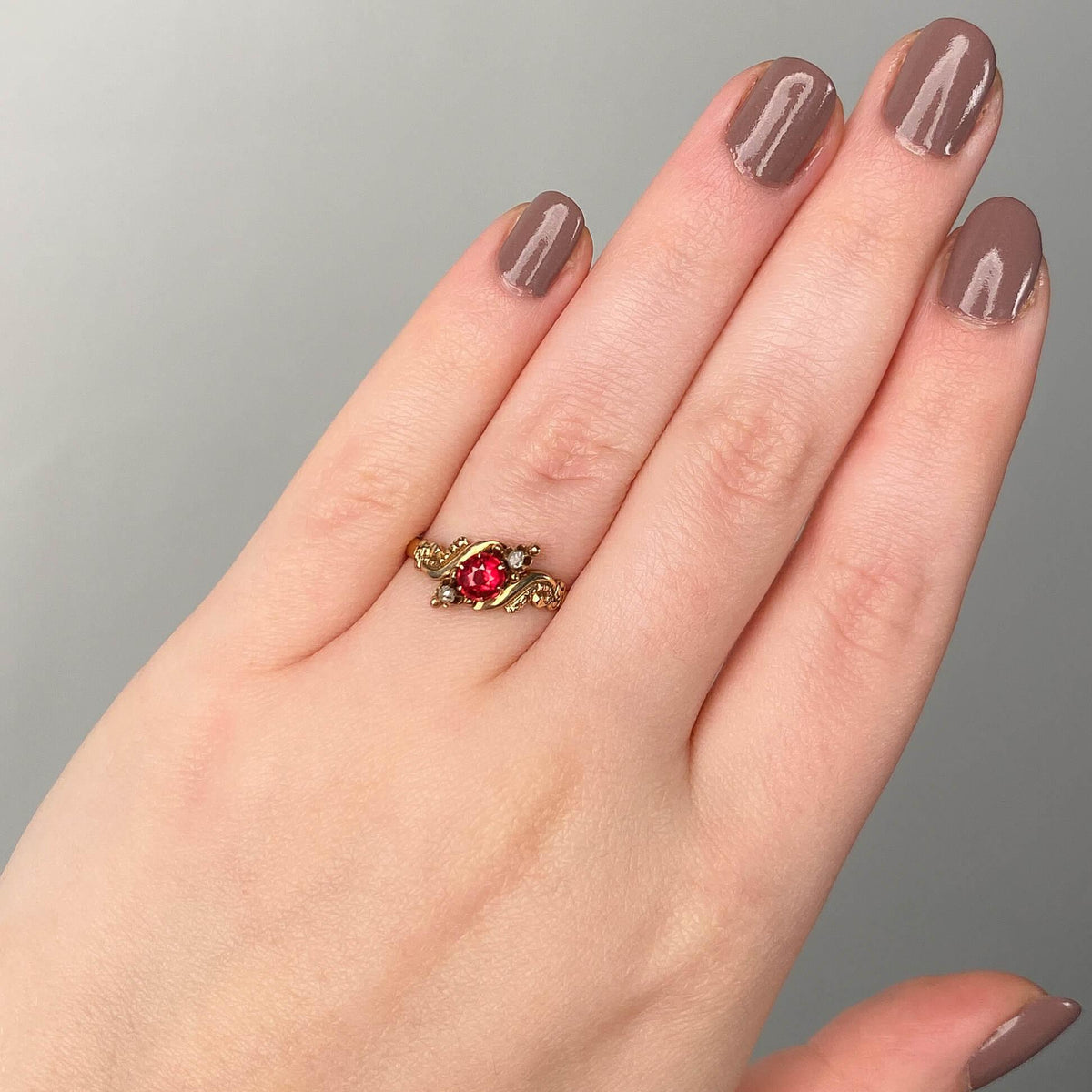 Victorian Garnet Doublet and Diamond Ring of 10k Gold - Trademark Antiques