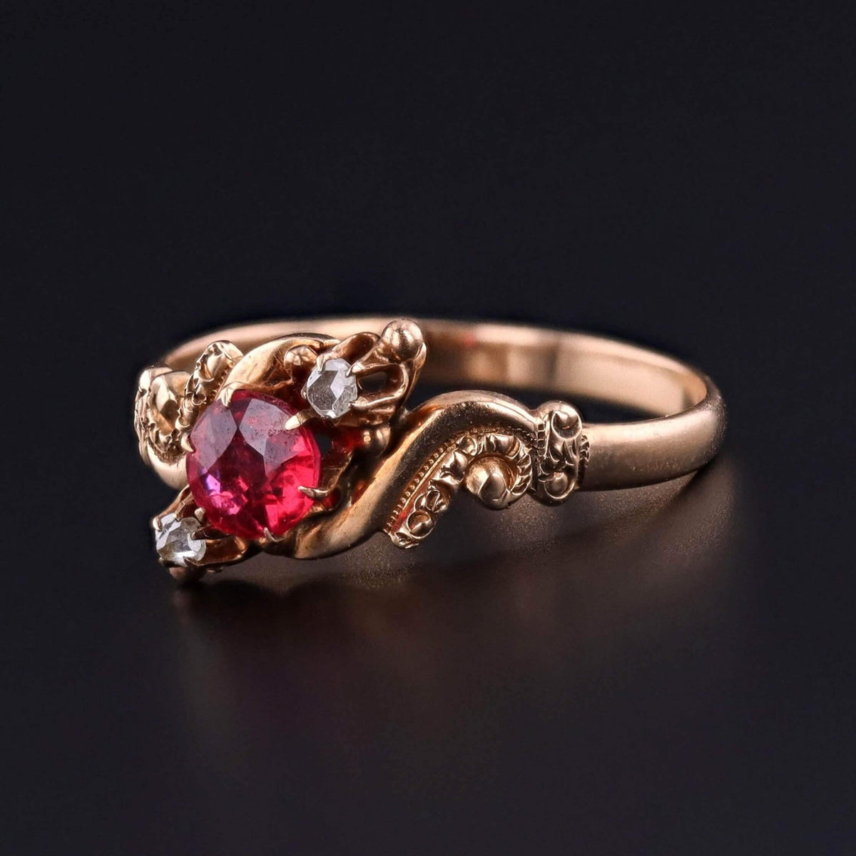 Victorian Garnet Doublet and Diamond Ring of 10k Gold - Trademark Antiques