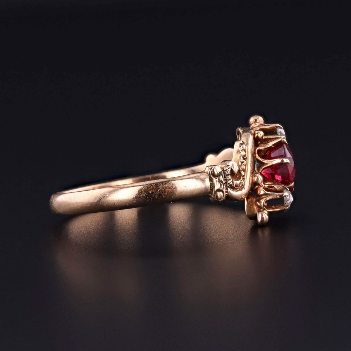 Victorian Garnet Doublet and Diamond Ring of 10k Gold - Trademark Antiques