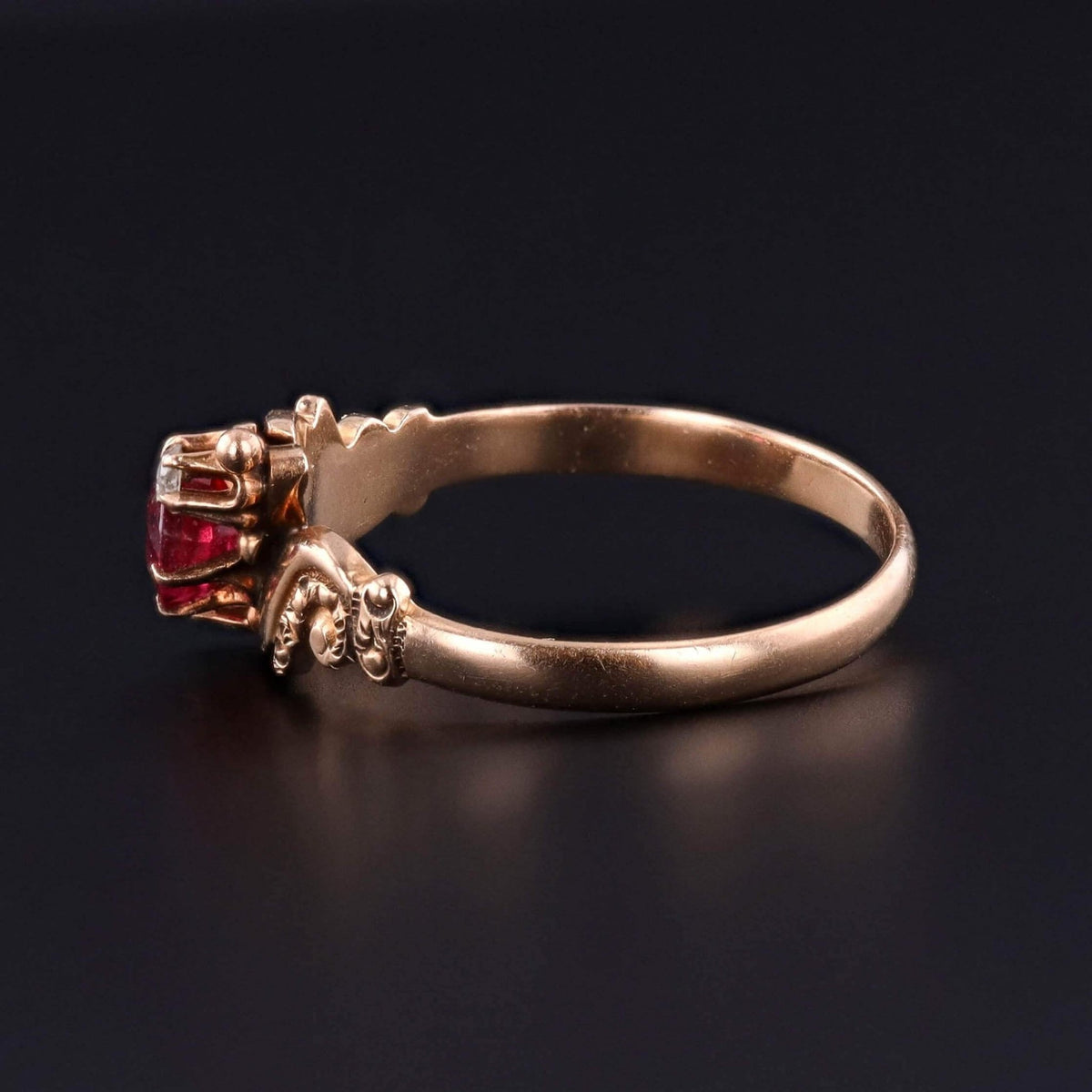 Victorian Garnet Doublet and Diamond Ring of 10k Gold - Trademark Antiques