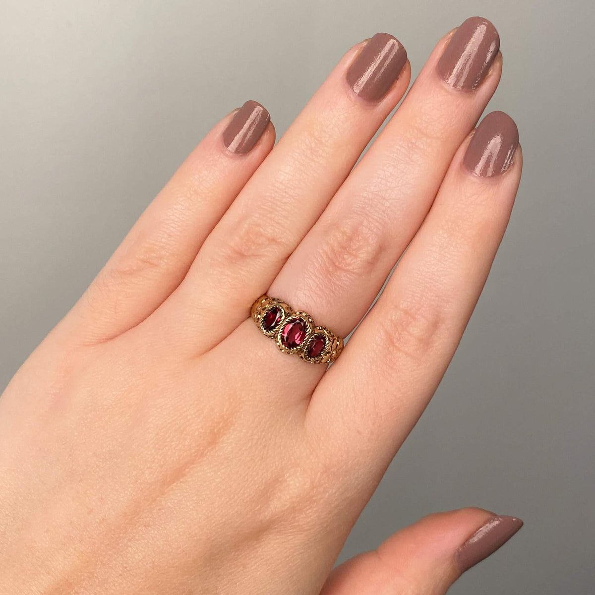 Victorian Garnet Floral Ring of 10k Gold - Trademark Antiques