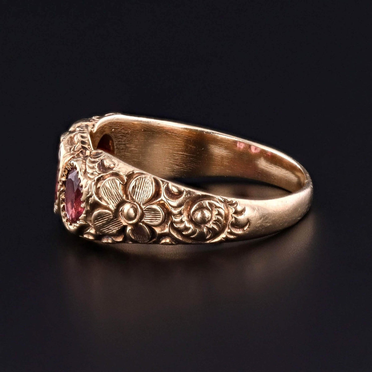 Victorian Garnet Floral Ring of 10k Gold - Trademark Antiques