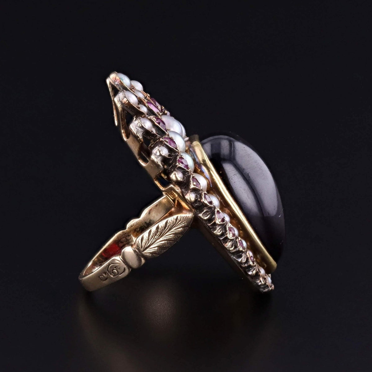 Victorian Garnet, Ruby &amp; Pearl Ring of 12ct Gold - Trademark Antiques