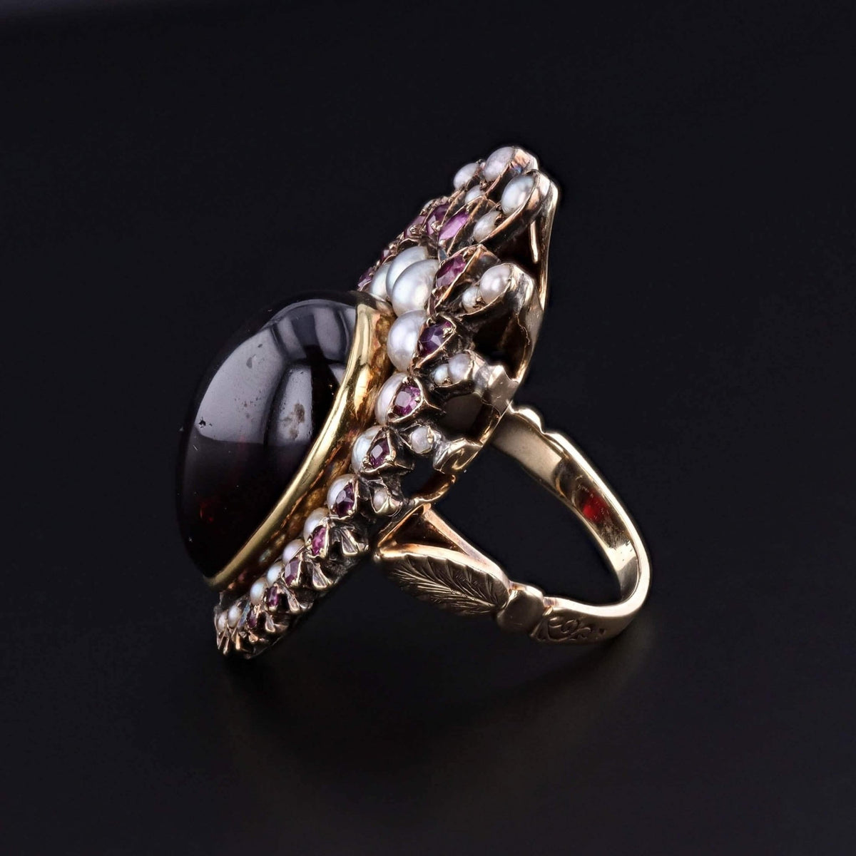 Victorian Garnet, Ruby &amp; Pearl Ring of 12ct Gold - Trademark Antiques