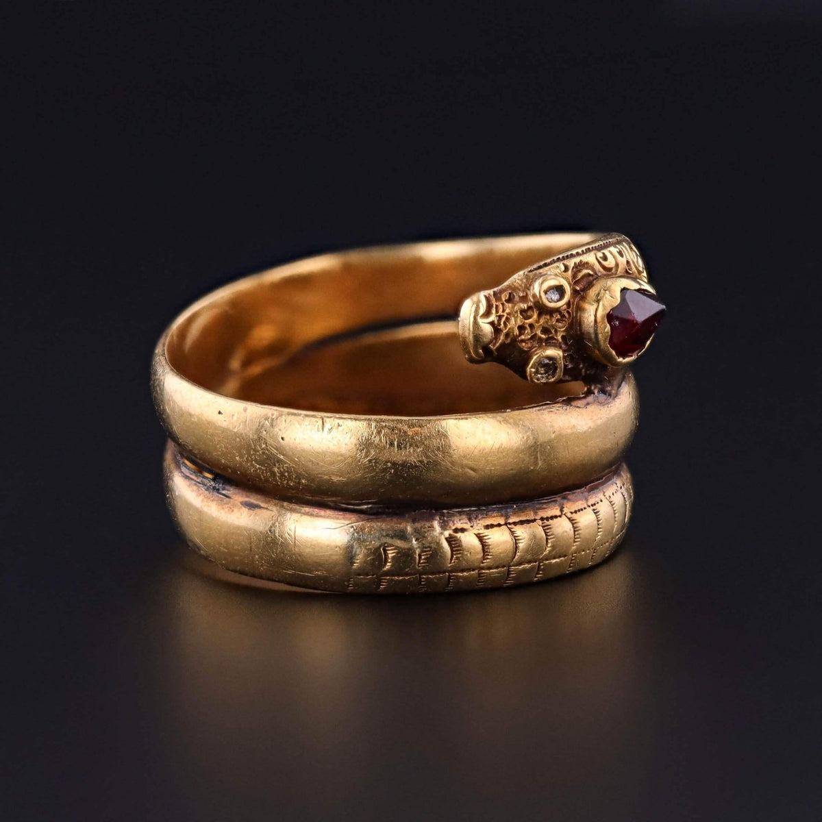 Victorian Garnet Snake Ring of 18k Gold - Trademark Antiques